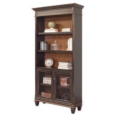 Hartford Black and Brown Wood Bookcase with Doors