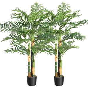 2pcs 5 ft Tall Triple Golden Cane Palm Artificial Tree, Large Tropical Palm Tree, PE Material & UV Resistant Fake Plant in Pot for Indoor Outdoor Home - 1 of 4