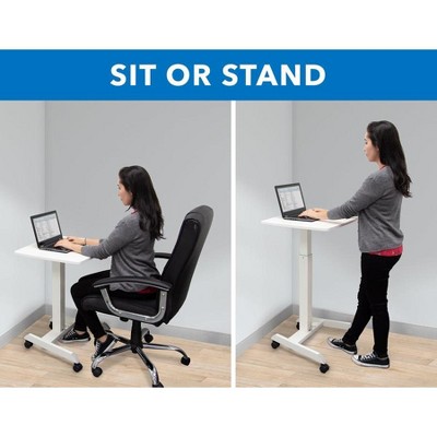 White Adjustable Height Rolling Laptop Cart with Pneumatic Lift