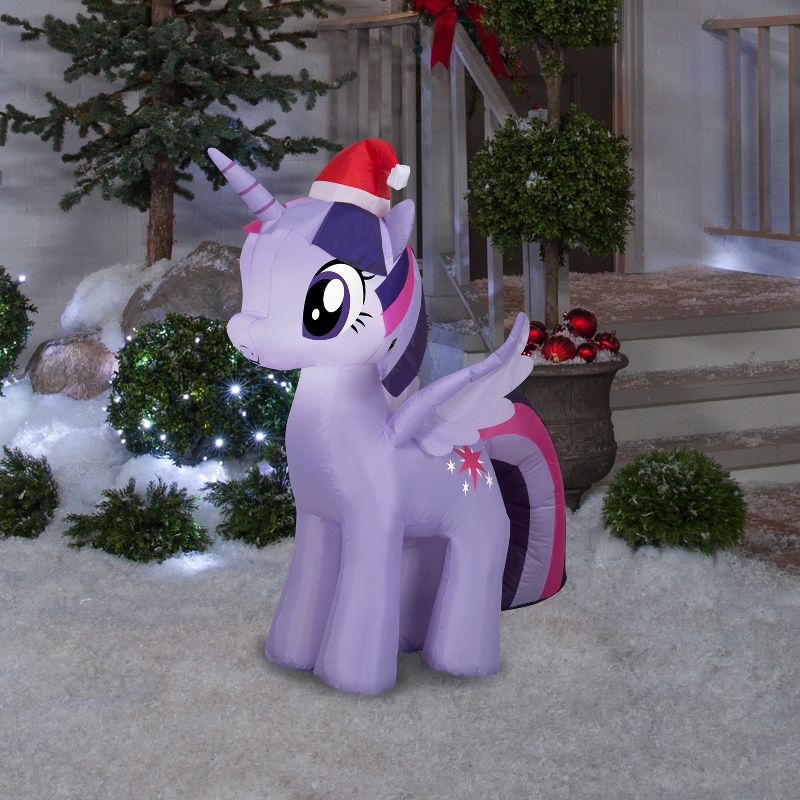 Gemmy Christmas Airblown Inflatable Twilight Sparkle with Santa Hat, 3.5 ft Tall, Purple, 2 of 5
