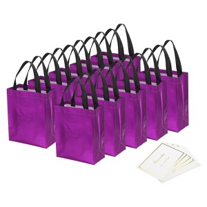 Unique Bargains Reusable Non-Woven Metallic Shiny Finish Gift Goodie Bags 12 Pcs - 1 of 4