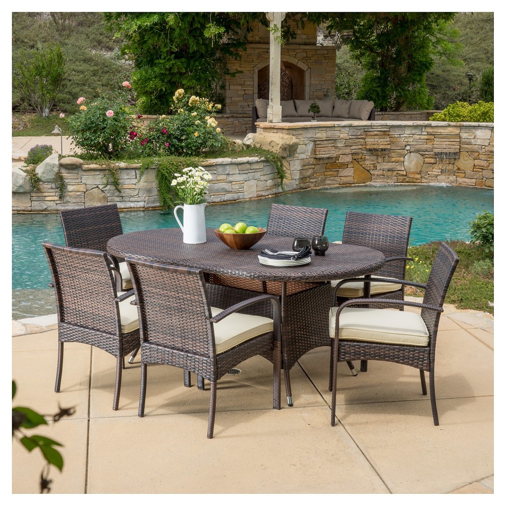Photos - Garden Furniture Anthony 7pc Dining Set - Multibrown - Christopher Knight Home
