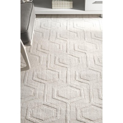 Ivory Geometric Handwoven Wool Area Rug