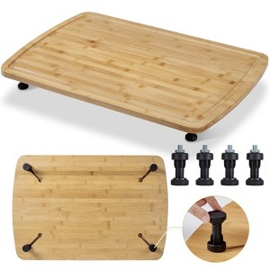 Bamboo Stovetop Cover Cutting Board with Legs, Juice Grooves, Large Gas Burner Protector, Cooktop Noodle Board, Durable and Stylish Stove Cover - 1 of 4