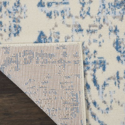 Nourison Jubilant Ivory & Blue Hand-Knotted Spot Rug, 2' x 4'