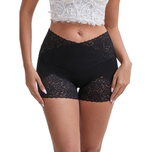 INSPIRE CHIC Women's Lace Trim High Rise Seamless Lightweight Flatten Tummy Hip-Lifter Control Panties - 1 of 4