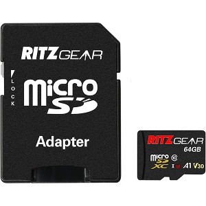 Ritz Gear 64GB Micro SD Card, microSDXC HD & 4K UHD, UHS-I, U3, A1, V30, C10 Memory Card and Adapter - 1 of 1