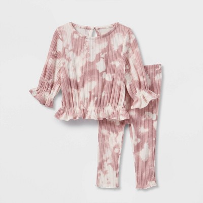 Grayson Collective Baby Girls' 2pc Tie-Dye Top & Bottom Set - Rose Pink 0-3M
