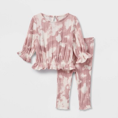 Image of Grayson Collective Baby Girls' 2pc Tie-Dye Top & Bottom Set - Rose Pink 18M