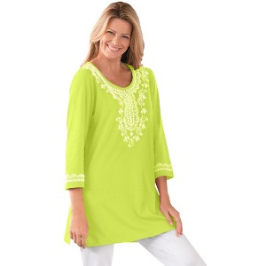 Woman Within Plus Size Embroidered Knit Tunic - 1 of 4