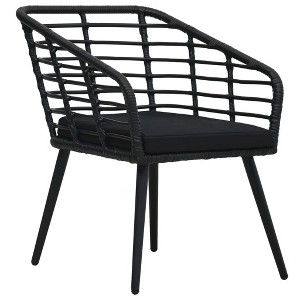 vidaXL Patio Chairs - Set of 2 Black Poly Rattan Steel Frame Chairs with Comfortable Cushions for Outdoor Deck, Garden Lounge, and Patio Seating - 1 of 4