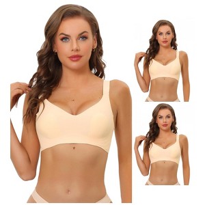 INSPIRE CHIC Women's Wireless No Show Smooth Comfortable Adjustable Straps Minimizers Bra 3 Packs - 1 of 4