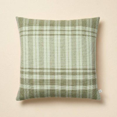 18"x18" Tonal Plaid Square Throw Pillow Green - Hearth & Hand™ with Magnolia