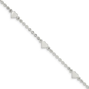 Black Bow Jewelry Sterling Silver 2mm Cable Chain And Solid Heart Charm Anklet, 9-10 In - 1 of 4