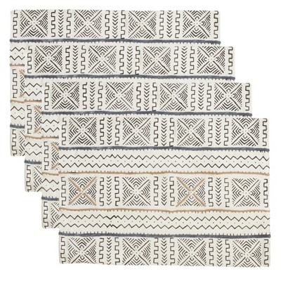 Boho Chic Geometric Mud Cloth Placemats, Set of 4, 14"x20"