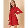 Allegra K Women's Floral Print Tie Neck High Waist Long Sleeve Ruffle Cuff Mini Dress - 4 of 4