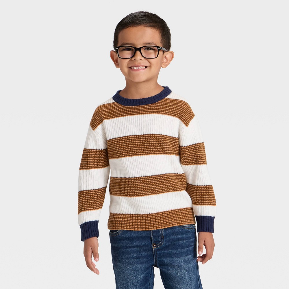 Toddler Boys' Striped Pullover Sweater - Cat & Jack™ Brown 2T