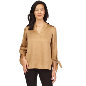 Michael Kors Womens Textured Satin Tie Sleeve Tunic Blouse - 1 of 1
