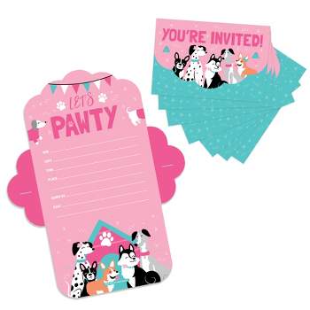 Big Dot of Happiness Pawty Like a Puppy Girl - Fill-In Cards - Pink Dog Baby Shower or Birthday Party Fold and Send Invitations - Set of 8