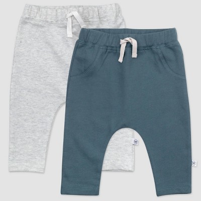 Image of Honest Baby Boys' 2pk Organic Cotton Harem Pull-On Sweatpants - Gray/Blue 3-6M