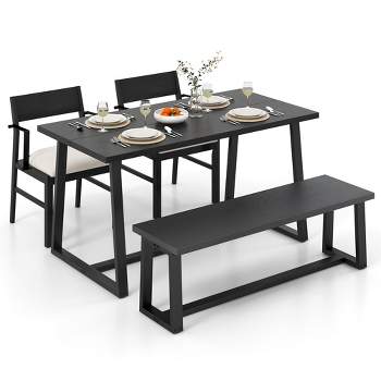 Costway 4 Pieces Dining Table Set Kitchen Table with 2 Armchairs & 1 Bench for 4 Coffee/Black