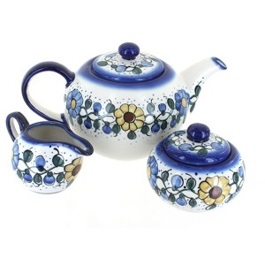 Blue Rose Polish Pottery 1700 WR Unikat 3 Piece Tea Set - 1 of 1