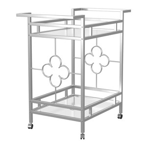 24/7 Shop At Home Buncrana Glass Top Serving Cart Chrome: Contemporary Quatrefoil, Tempered Shelves - 1 of 4
