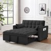 ORRD Modern Gray Velvet Loveseat Futon Sofa Bed, 3-in-1 Convertible Couch with Pull-Out Bed, Reclining Backrest, Pillows & Side Pockets - 2 of 4