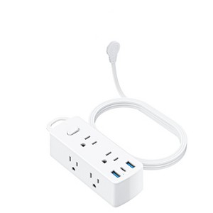 Itopfox Ultra Thin Flat Plug Power Strip with 6 Outlets, 3 USB Ports (1 USB-C), Surge Protector, 5ft Extension Cord for Home, Office, Travel, White - 1 of 4
