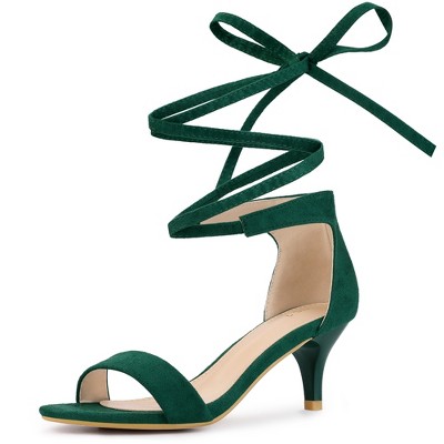 Perphy Women's Open Toe Kitten Heels Lace Up Dress Sandals