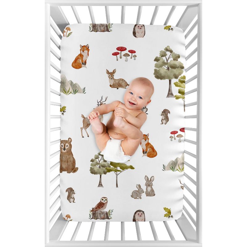 Sweet Jojo Designs Gender Neutral Unisex Baby Fitted Mini Crib Sheet Watercolor Woodland Forest Animals Green Brown White, 4 of 7