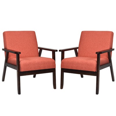 Costway Set of 2 Fabric Accent Armchair Solid Wood Upholstered Lounge Chair Yellow\Beige\Grey\ Orange\Blue\Grey