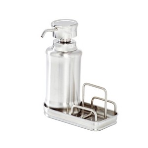 iDESIGN York Ergo Stainless Steel Soap & Sponge Sink Organizer Caddy Brushed/Polished: Metal, Hand Wash, 8" Height - 1 of 4