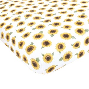 Hudson Baby Infant Girl Cotton Fitted Crib Sheet, Sunflower, One Size - 1 of 2