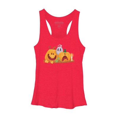 Women's Design By Humans Halloween Cartoon Pumpkins And Ghost By VectorVillain Racerback Tank Top