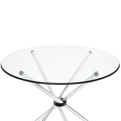 Baton Round Clear Glass Dining Table with Chrome Base
