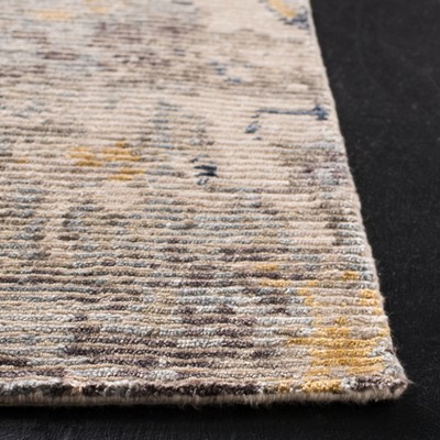Gray and Gold Hand-Knotted Abstract Wool Rug, 6' x 9'