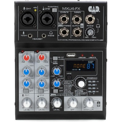 CAD Audio MXU4-FX 4 Channel Mixer with USB Interface and Digital Effects, Black