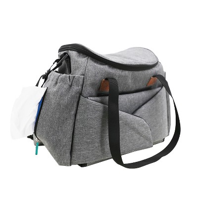 Gray and Black Multi-Compartment Diaper Bag with Changing Pad