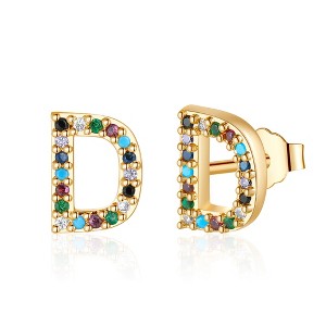 Turandoss 18K Gold Initial Stud Earrings for Women Girls - S925 Sterling Silver Post Diamond Flat Back Earring Hypoallergenic, Christmas Gifts for Her - 1 of 4