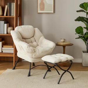 Homy Casa Modern Corduroy Lounge Chair and Ottoman Set with Metal Frame – Cozy Relaxation Seating - 1 of 4