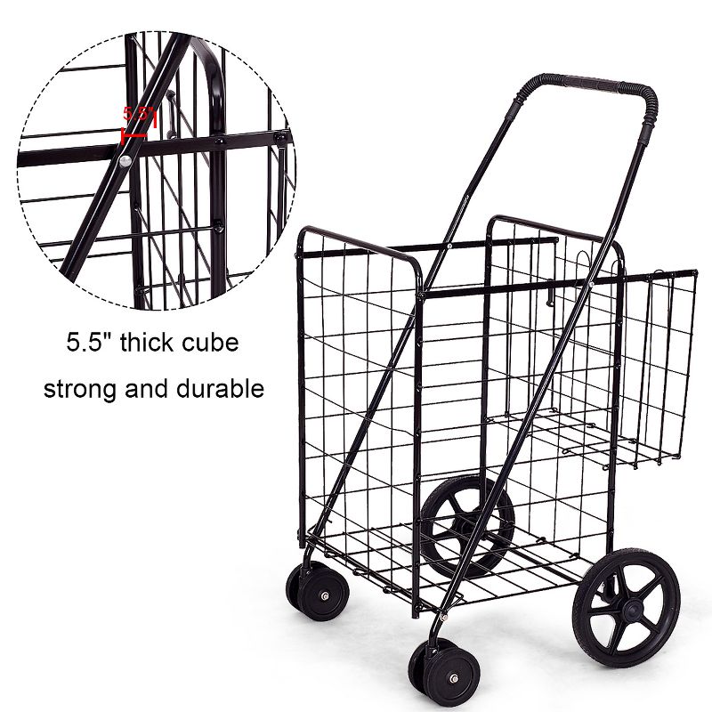 Tangkula Utility Folding Shopping Cart with Swivel Wheels Easy Storage, 2 of 8