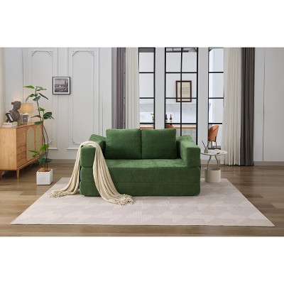 PAGED Modern Minimalist Chenille Fold-Out Couch Bed,2-in-1 Convertible Floor Sofa and Sleeping Mattress for Living Room