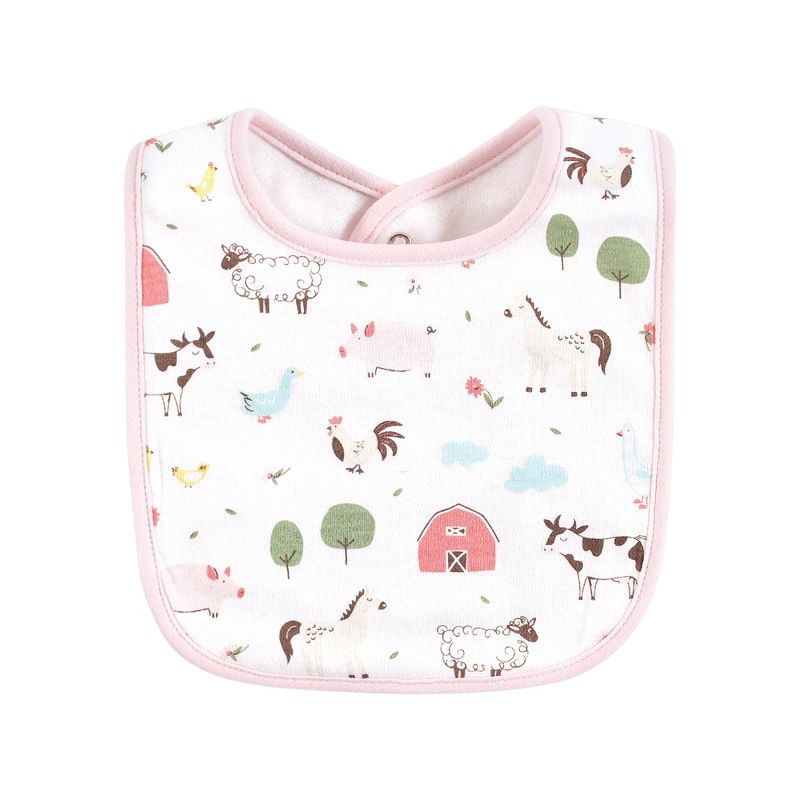 Hudson Baby Infant Girls Cotton Bibs, Pink Farm Animals, One Size, 4 of 8