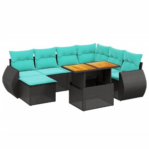 vidaXL 8 Piece Patio Sofa Set with Cushions Black Poly Rattan - 1 of 4