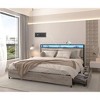 Okak King Platform Bed Frame with Storage Headboard, Bed with Charger Station LED Light, No Box Spring Needed Noise-Free Metal Slats, Gray - 4 of 4