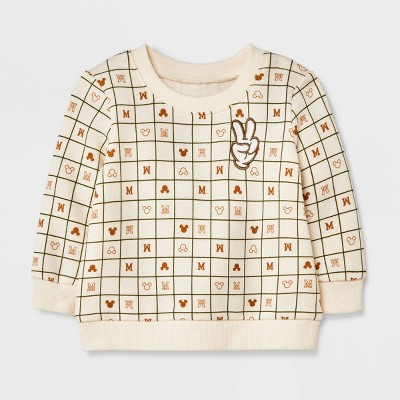 Image of Baby Boys' Disney Mickey Mouse Printed Pullover Sweatshirt - Off-White 3-6M
