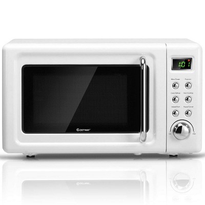 Costway 0.7Cu.ft Retro Countertop Microwave Oven 700W LED Display Glass Turntable BlackWhite