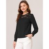 INSPIRE CHIC Women's Lace Panel Round Neck Long Sleeve Solid Color Blouses - 2 of 4