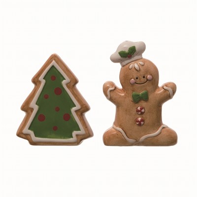 Transpac Ceramic Brown Christmas Gingerbread Salt and Pepper Shakers Set of 2